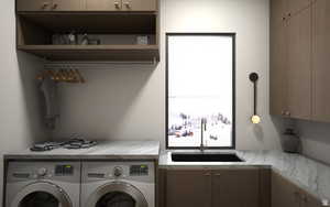 Laundry room with cabinet space and separate washer and dryer