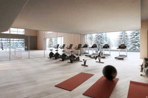 Workout area featuring floor to ceiling windows