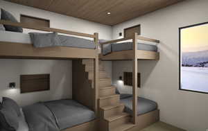 Bedroom featuring wood ceiling and recessed lighting