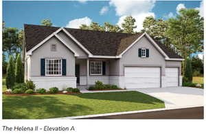 Ranch-style home featuring a front yard, brick siding, driveway, and an attached garage