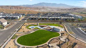 Aerial perspective of suburban area featuring mountains