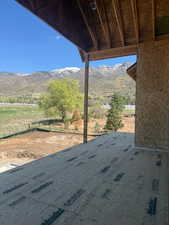 View of patio featuring a mountain view