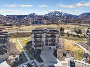 Drone / aerial view of a mountainous background