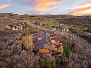 Aerial view at dusk of golf course view