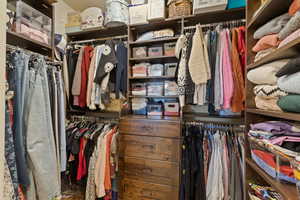Blue bedroom View of walk in closet