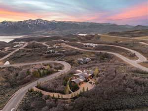 Aerial view at dusk of a mountain view