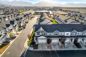 Aerial perspective of suburban area featuring mountains