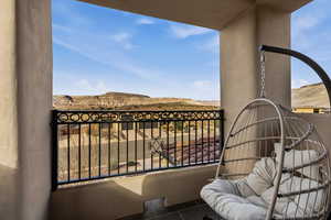 Balcony with a mountain view