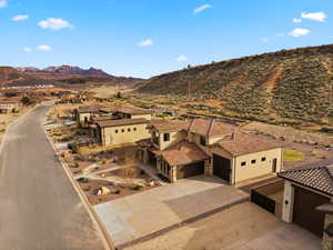 Aerial perspective of suburban area featuring mountains