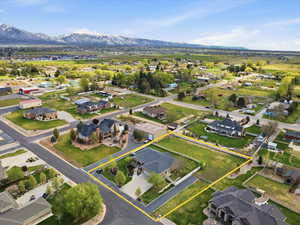 Aerial perspective with property boundaries highlighted and view of the RV Parking