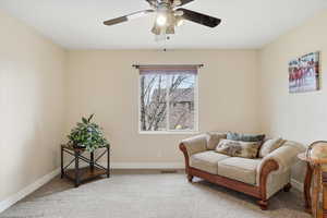 Bedroom #2/Office with ceiling fan and light carpet