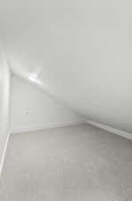 Additional living space featuring carpet floors and vaulted ceiling