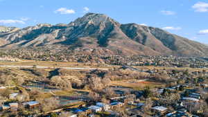 View of mountain background with nearby suburban area