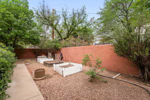 Fenced backyard with a garden