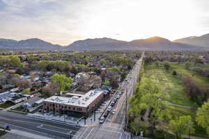 Aerial view at dusk of a mountain view