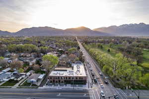 Aerial view at dusk of a mountain view