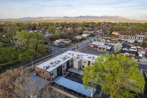Drone / aerial view of a mountainous background