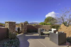 View of patio / terrace with a mountain view and outdoor lounge area