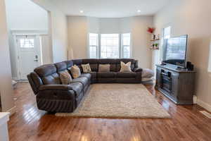 Living area featuring hardwood / wood-style floors, plenty of natural light, and recessed lighting