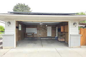 Garage with lifted garage door