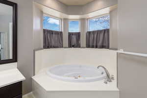 Bathroom with a whirlpool tub and vanity