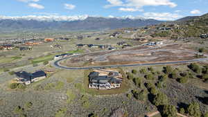 Bird's eye view of a mountainous background