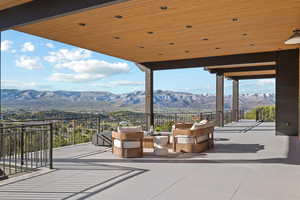 View of patio / terrace featuring a mountain view