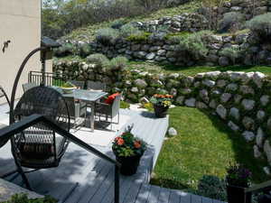 Deck from the dining room for entertaining and dining.