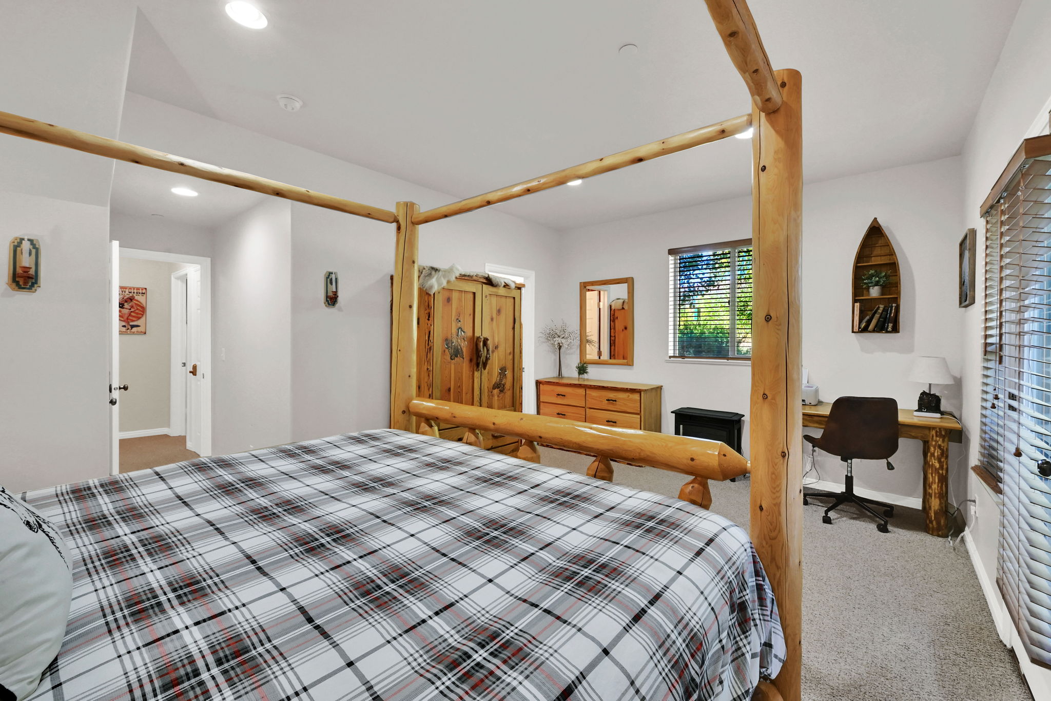 Carpeted bedroom featuring baseboards and recessed lighting