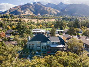 Drone / aerial view of a mountainous background