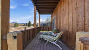 Wooden deck with a mountain view