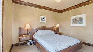 Bedroom with baseboards and carpet flooring