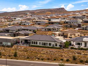 Aerial perspective of suburban area featuring mountains