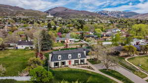 Aerial view of residential area stunning bountiful mountains