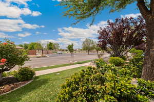 View of asphalt street with sidewalks and curbs