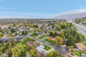 Aerial perspective of suburban area featuring mountains