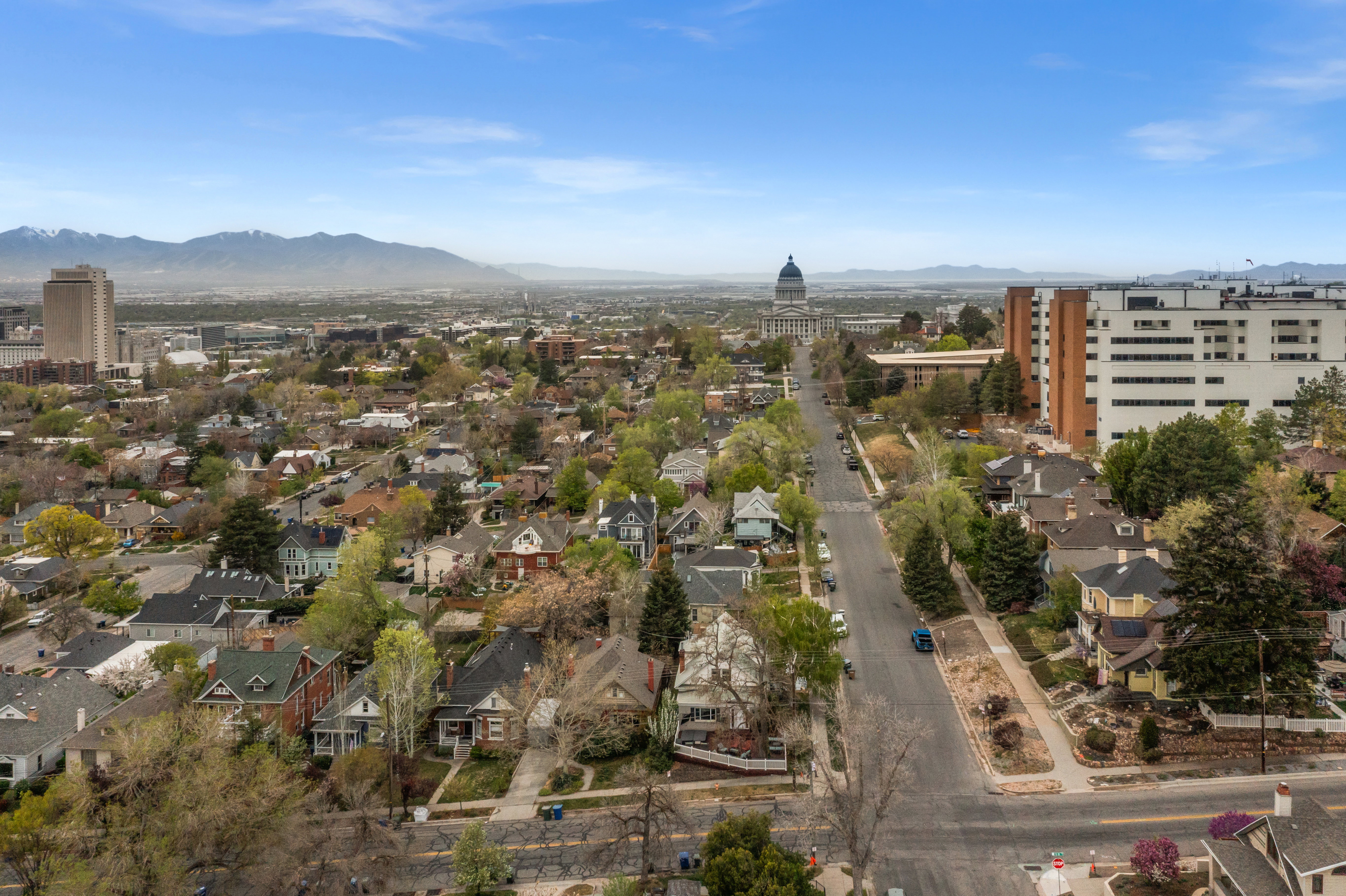 View of urban area with a mountain backdrop