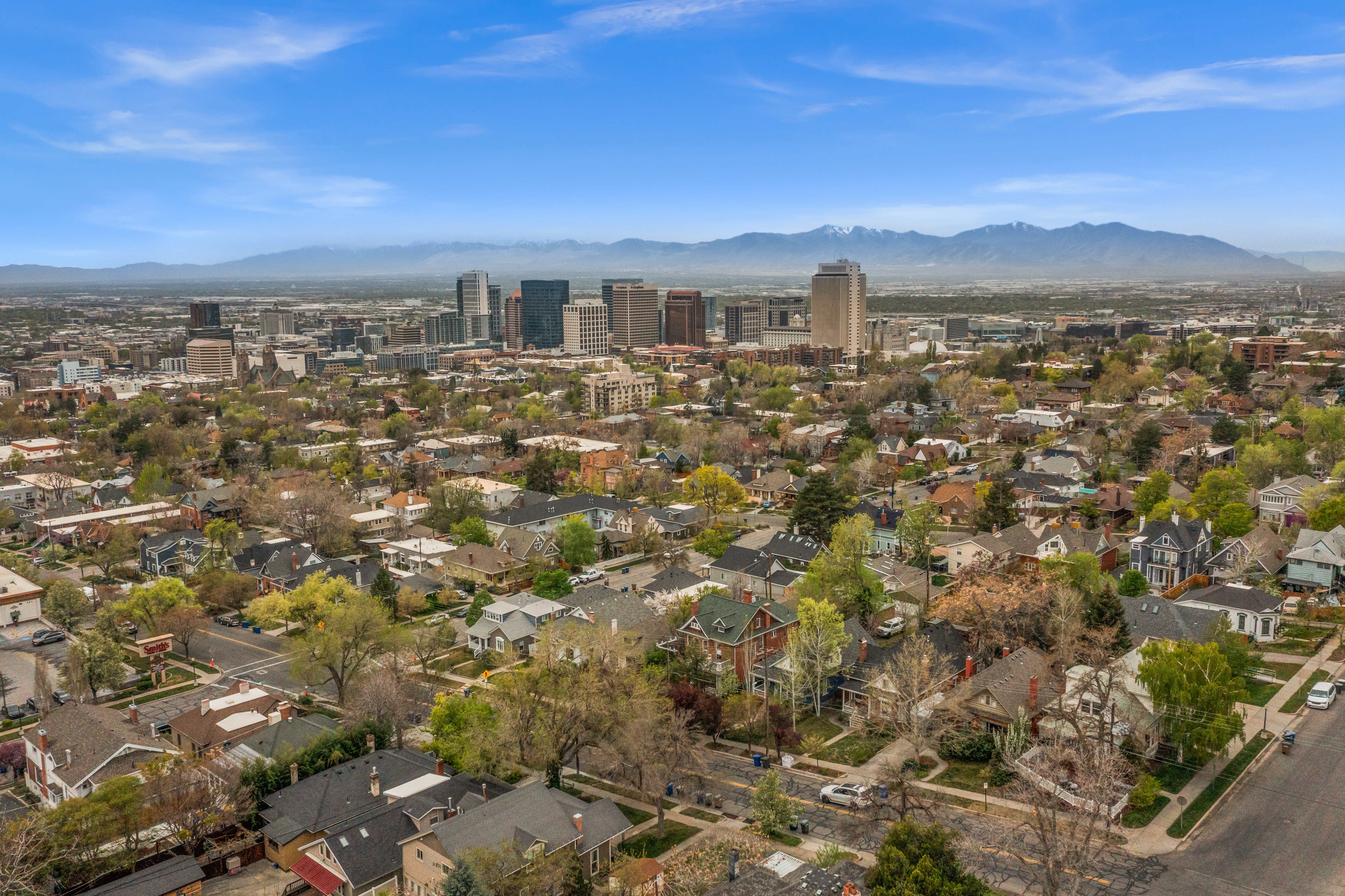 View of urban area with a mountainous background