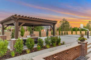 Fenced backyard with a patio area and a pergola