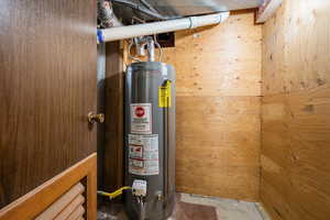 Utility room featuring water heater