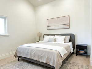 Bedroom featuring vaulted ceilings