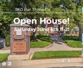 Real Estate Marketing Flyer. Announcing an open house event for the property located at 960 Par Three Circle
