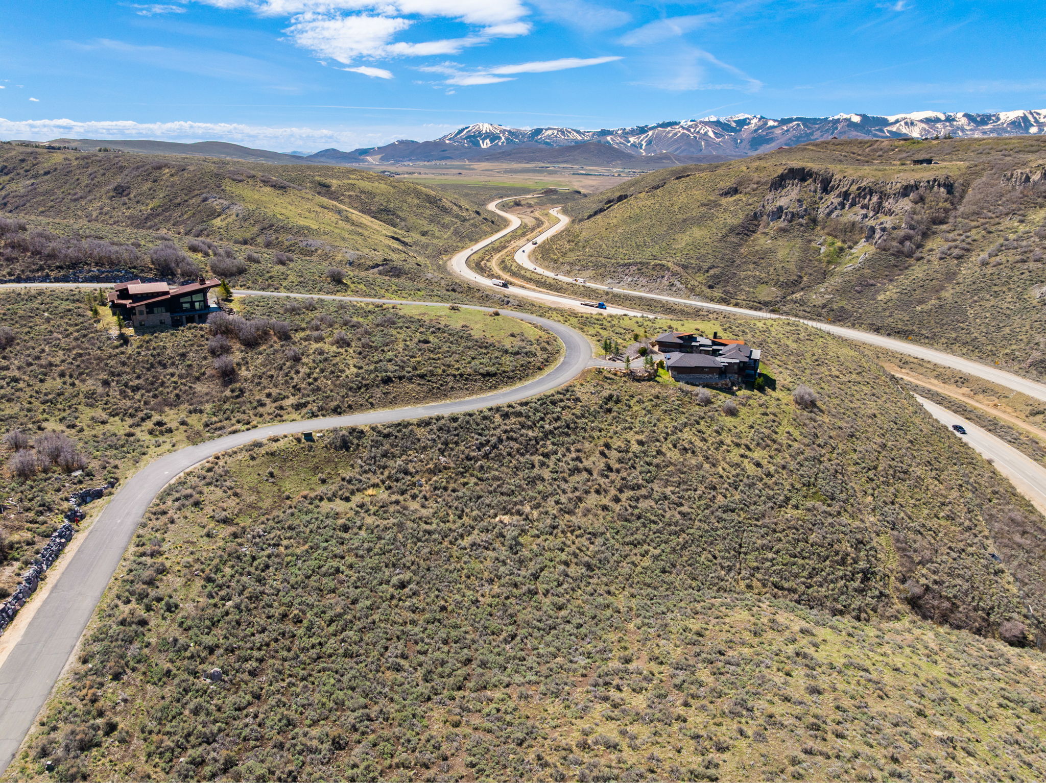 Drone / aerial view of a mountainous background
