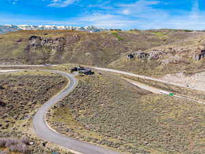 Drone / aerial view of a mountainous background