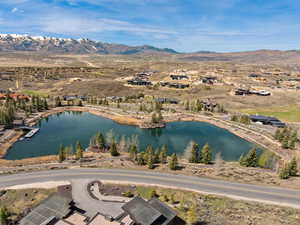 Bird's eye view of a water and mountain view