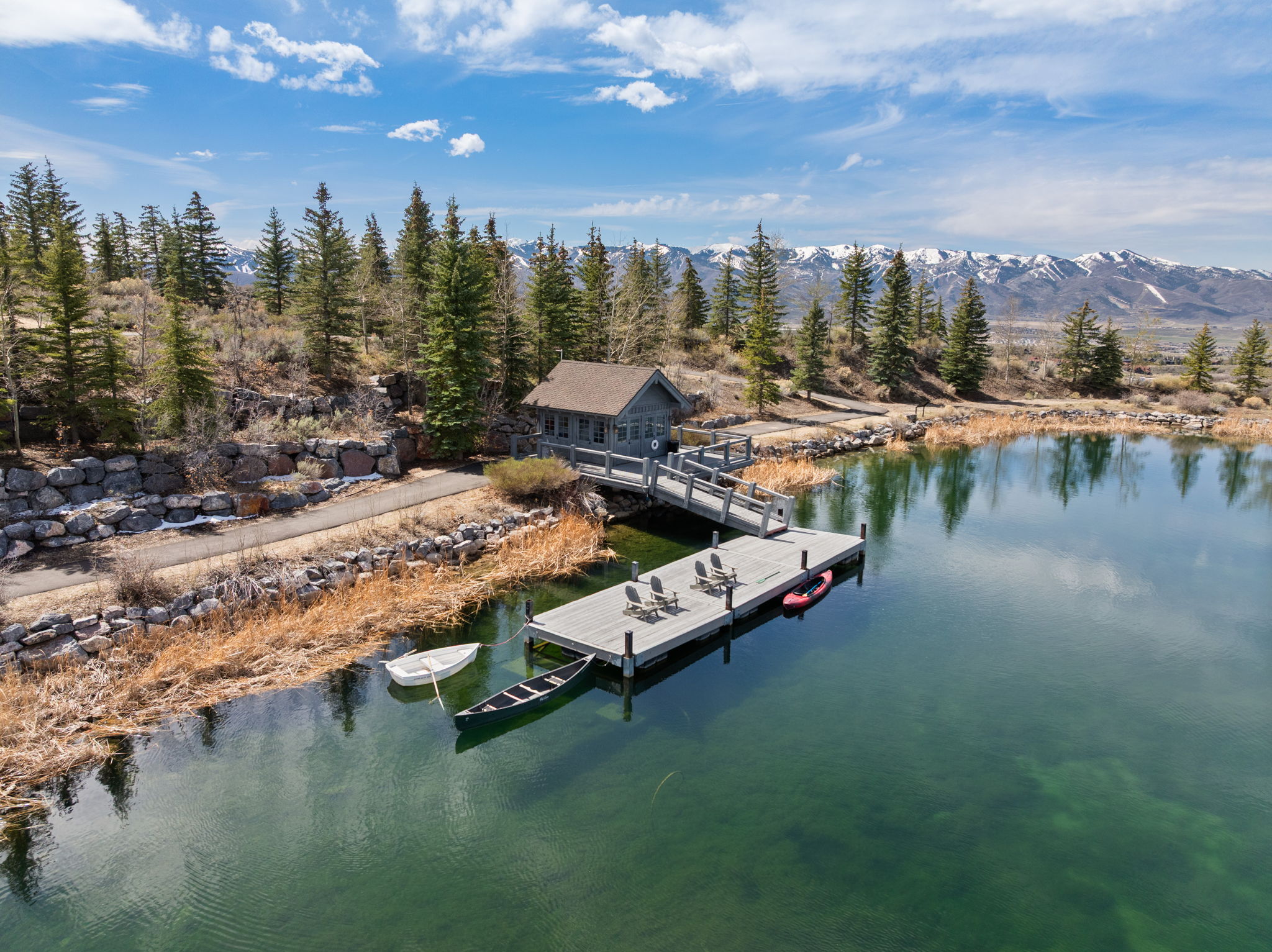 Dock with a water and mountain view