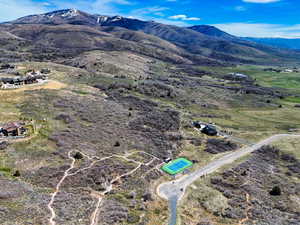 Drone / aerial view of a mountain backdrop