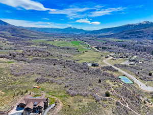 Aerial view of a mountain backdrop