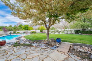 View of pool with patio surround and a fenced backyard