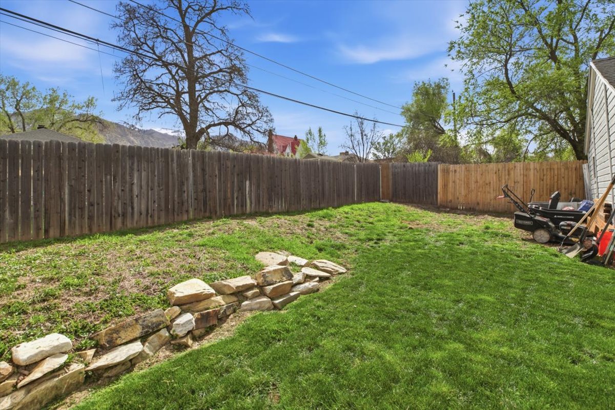 View of fenced backyard